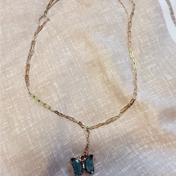 Jewelry - Elegant Gold Necklace with Turquoise Butterfly Pendant